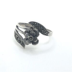 Vtg Sterling & Marcasite Flower Rose & Vines Ring Sz 7.5